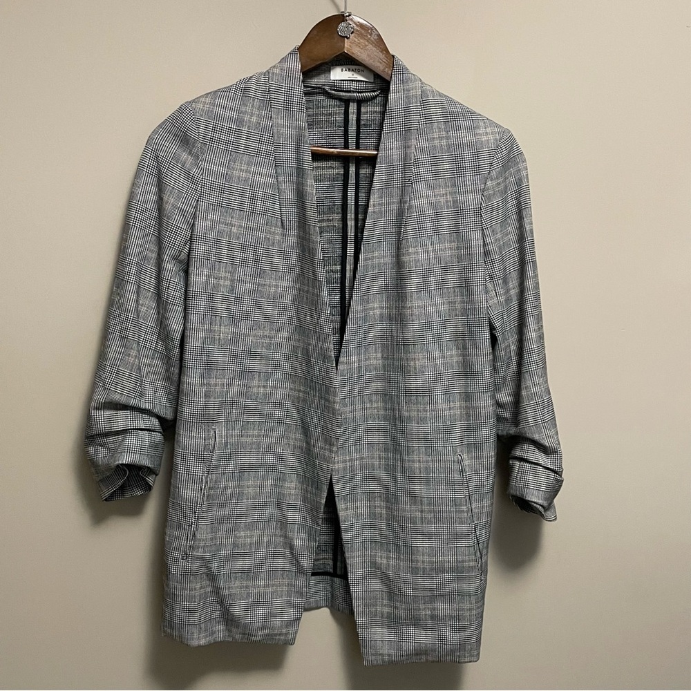Babaton Aritzia Plaid Power Blazer With Ruched 3/4 Sleeves Women’s Size 0